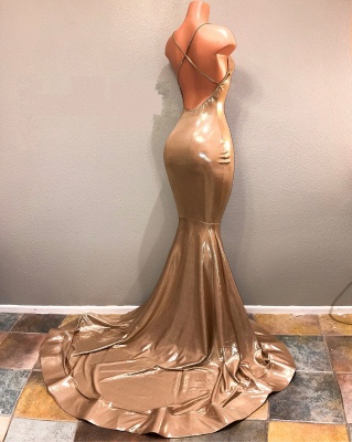 Shiny Gold Mermaid Prom Dresses | Spaghettis Straps Backless Evening Gowns_1
