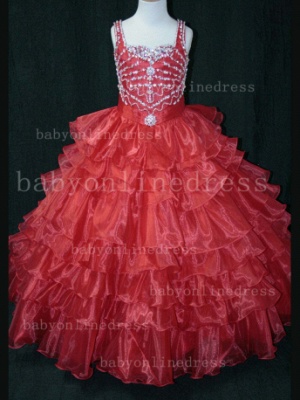 Cheap Glitz Pageant Dresses For Girls Custom Made 2021 Straps Beaded Layered Gowns For Sale LR852_1