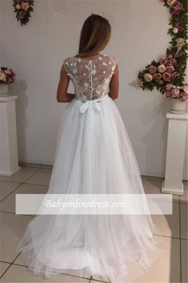 Cap Sleeves A-Line Tulle Gorgeous Appliques White Wedding Dresses_1