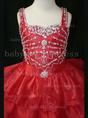 Cheap Glitz Pageant Dresses For Girls Custom Made 2021 Straps Beaded Layered Gowns For Sale LR852_2