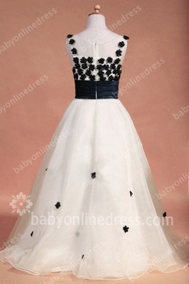 Black And White Flower Girls Dresses Straps Sleeveless Flower A Line Floor Length Zipper Girls Pageant Gowns_8