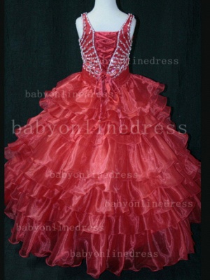 Cheap Glitz Pageant Dresses For Girls Custom Made 2021 Straps Beaded Layered Gowns For Sale LR852_3