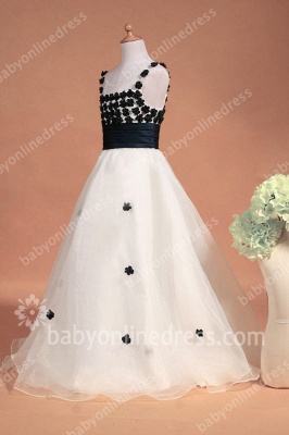 Black And White Flower Girls Dresses Straps Sleeveless Flower A Line Floor Length Zipper Girls Pageant Gowns_7