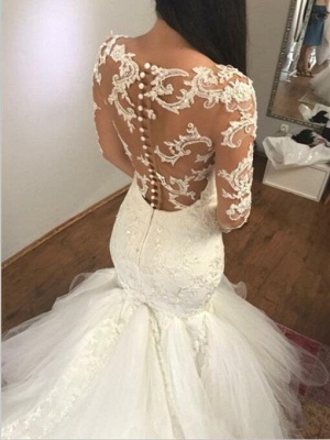 Sexy Lace Mermaid Wedding Dresses | V-Neck Long Sleeves Bridal Gowns_4
