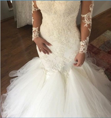 Sexy Lace Mermaid Wedding Dresses | V-Neck Long Sleeves Bridal Gowns_3
