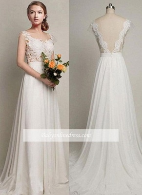 Sweep-Train Simple Lace A-line Straps Backless Wedding Dress_1
