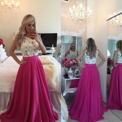 2021 Sexy A-Line Lace Fuchsia Prom Dresses Sleeveless Formal Evening Gowns_3