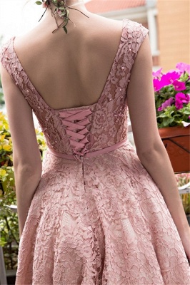 Glamorous Tea-Length A-Line Lace-up Lace Homecoming Dresses with Beadings_4