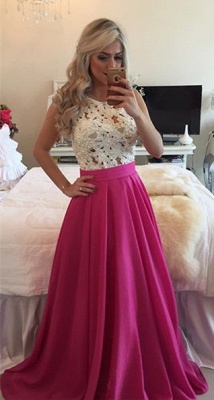 2021 Sexy A-Line Lace Fuchsia Prom Dresses Sleeveless Formal Evening Gowns_2