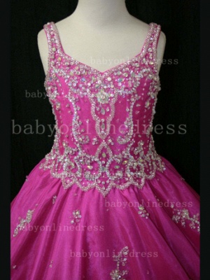 Affordable Formal Gowns For Flower Girls Online Straps Beaded Crystal Girls Pageant Dresses For Sale LR855_4