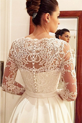 2021 A-line Wedding Dresses Long Sleeves Lace Appliques Buttons Back Elegant Bridal Gowns_2