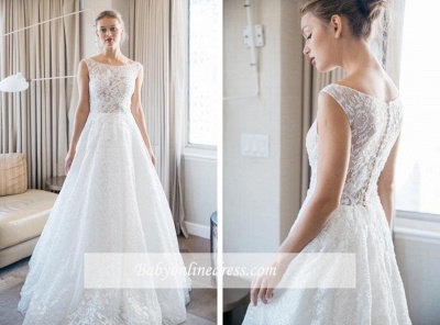 Sleeveless Scoop-neckline Floor-length Lace Simple A-line Wedding Dress_1