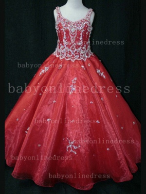 Affordable Formal Gowns For Flower Girls Online Straps Beaded Crystal Girls Pageant Dresses For Sale LR855_5