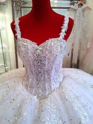Ceystals Ball-Gown Straps Beading Sparkly Puffy Luxurious Lace Wedding Dress_3
