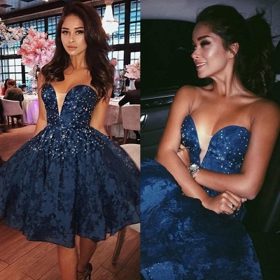 Sexy Dark Blue Cocktail Dresses | Bead Short Party Homecoming Dresses_2