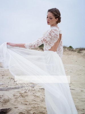 Modern Lace V-neck 3/4 sleeves Simple A-line Wedding Dresses_1