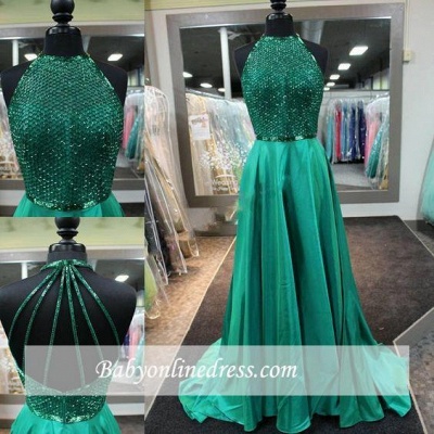 Dark Green Net Design Top Halter Neck Long Amazing Prom Dresses BA4331_1