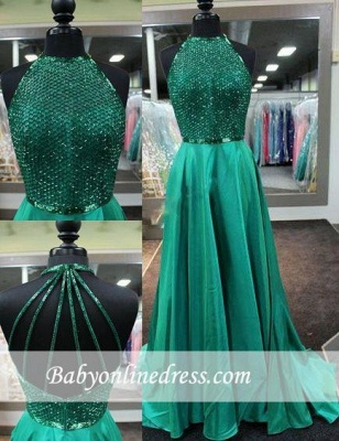 Dark Green Net Design Top Halter Neck Long Amazing Prom Dresses BA4331_3