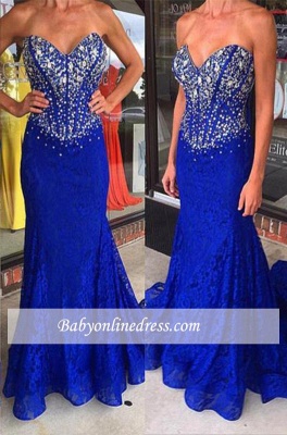 Sweetheart Royal-Blue Mermaid Crystal Lace Sweep-Train Prom Dresses_3