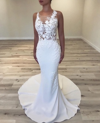 Exquisite Lace Mermaid Wedding Dresses | Scoop Sleeveless Appliques Bridal Gowns_3