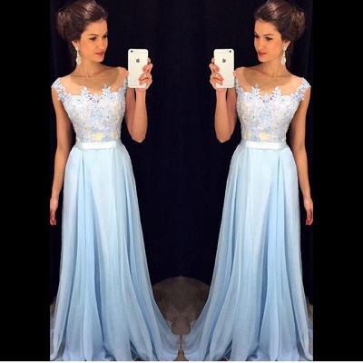 Elegant Sky Blue Prom Dresses | Lace Beading A-line Evening Gowns_3