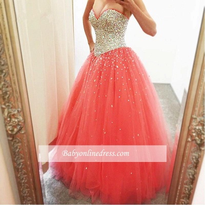 Tulle 2021 Crystals Sweetheart Quinceanera Puffy Sparkly Cheap Dresses_3
