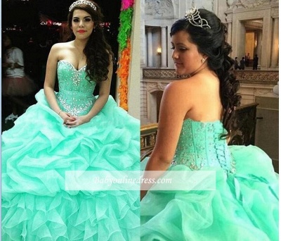 New Arrival Elegant Sweetheart Ball Crystal Lace-Up Ruffles Quinceanera Dress_3