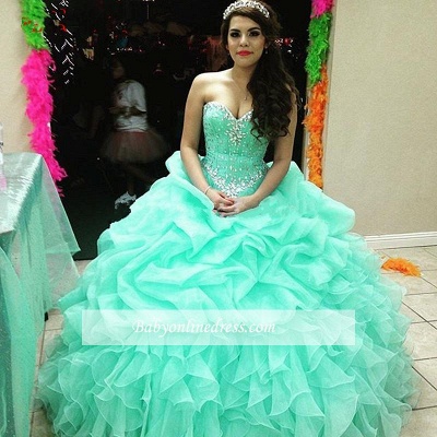 New Arrival Elegant Sweetheart Ball Crystal Lace-Up Ruffles Quinceanera Dress_1