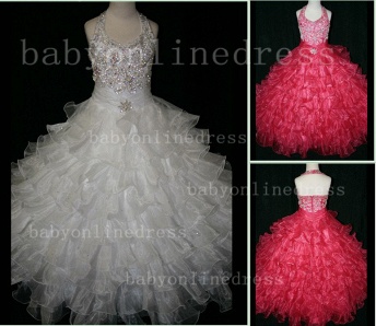 Stunning Formal Gowns For Flower Girls Designer 2021 Ball Gown Organza Girls Pageant Dresses LR859_4