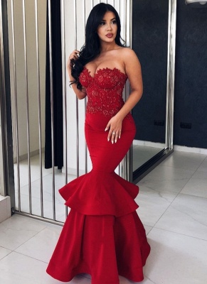 Sexy Red Mermaid Evening Dresses | Sweetheart Neck Beading Prom Dresses_1