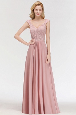 Elegant A-Line Chiffon Bridesmaid Dresses | V-Neck Cap Sleeves Lace Wedding Party Dresses_3