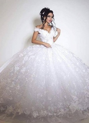 2021 Ball Gown Wedding Dresses Off the Shoulder Floral Lace Appliques Gorgeous Bridal Gowns_1