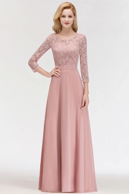 Simple Chiffon A-Line Bridesmaid Dresses | Scoop Three-Quarter-Sleeves Lace Formal Prom Dresses_1