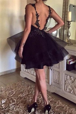 Sexy Black A-Line Homecoming Dresses | V-Neck Sleeveless Mini Cocktail Dresses_4