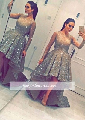 Beadings Sequins Luxurious Long-Sleeves Party Hi-Lo Homecoming Dress_3