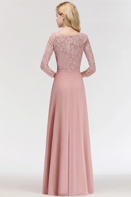 Simple Chiffon A-Line Bridesmaid Dresses | Scoop Three-Quarter-Sleeves Lace Formal Prom Dresses_2