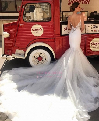 Sexy Spaghetti-Straps Sleeveless Wedding Dresses |  Lace Mermaid 2021 Bridal Gowns_1