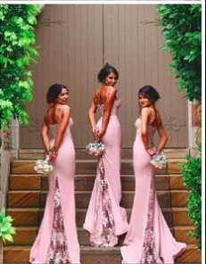 Sexy Spaghetti-Strap Sleeveless Bridesmaid Dresses | Mermaid Pink 2021 Maid Of Honor Dresses_2
