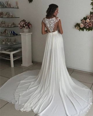 Elegant A-line Wedding Dresses | Lace Appliques Side Slit Bridal Gowns_4