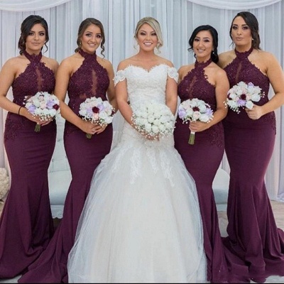 Sexy Halter Mermaid Bridesmaid Dresses | Lace Appliques Long Maid Of The Honor Dresses_3