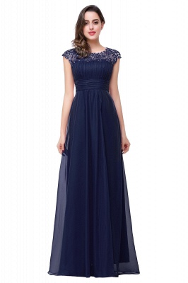 Long Chiffon Lace Open Back A-line Beaded Capped-Sleeves Party Dresses_9