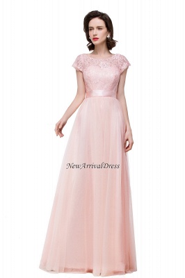 Short-Sleeves Elegant Open-Back Lace Bowknot A-Line Evening Dress_1