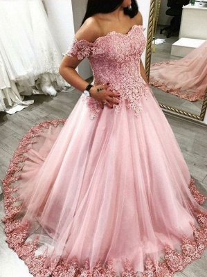 Exquisite Puffy Prom Dresses | Off-The-Shoulder Lace Ball Gowns Quinceanera Dresses_2